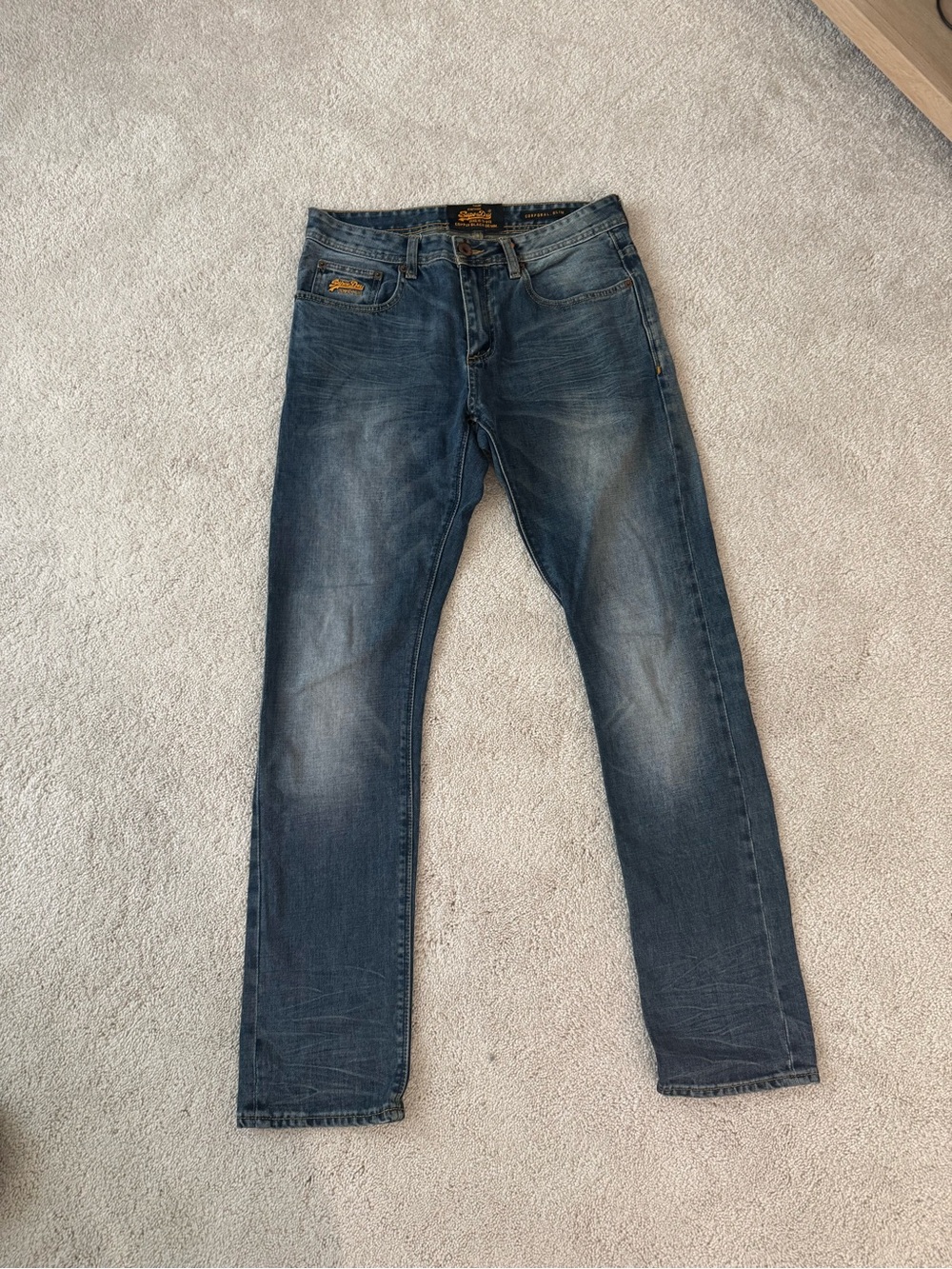 Superdry Men’s Slim Straight Jeans in Faded Blue